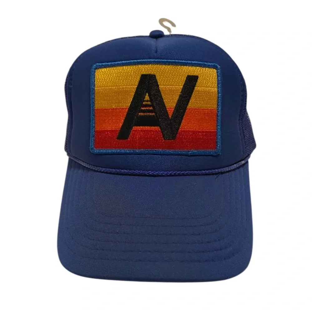 Aviator Nation Navy Trucker Hat with Sunset Stripe Patch
